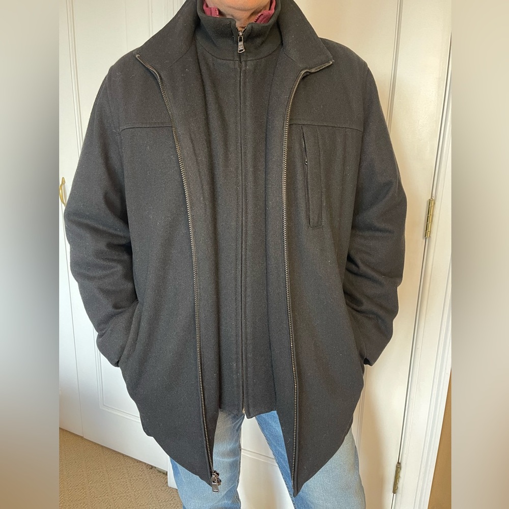 Mens winter wool coat. Calvin Klein black. Double zipper front